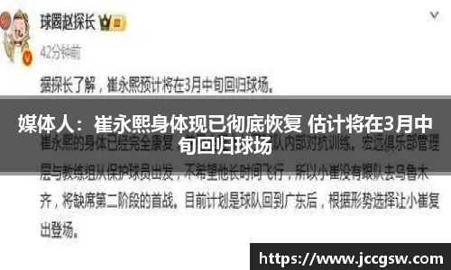 媒体人：崔永熙身体现已彻底恢复 估计将在3月中旬回归球场